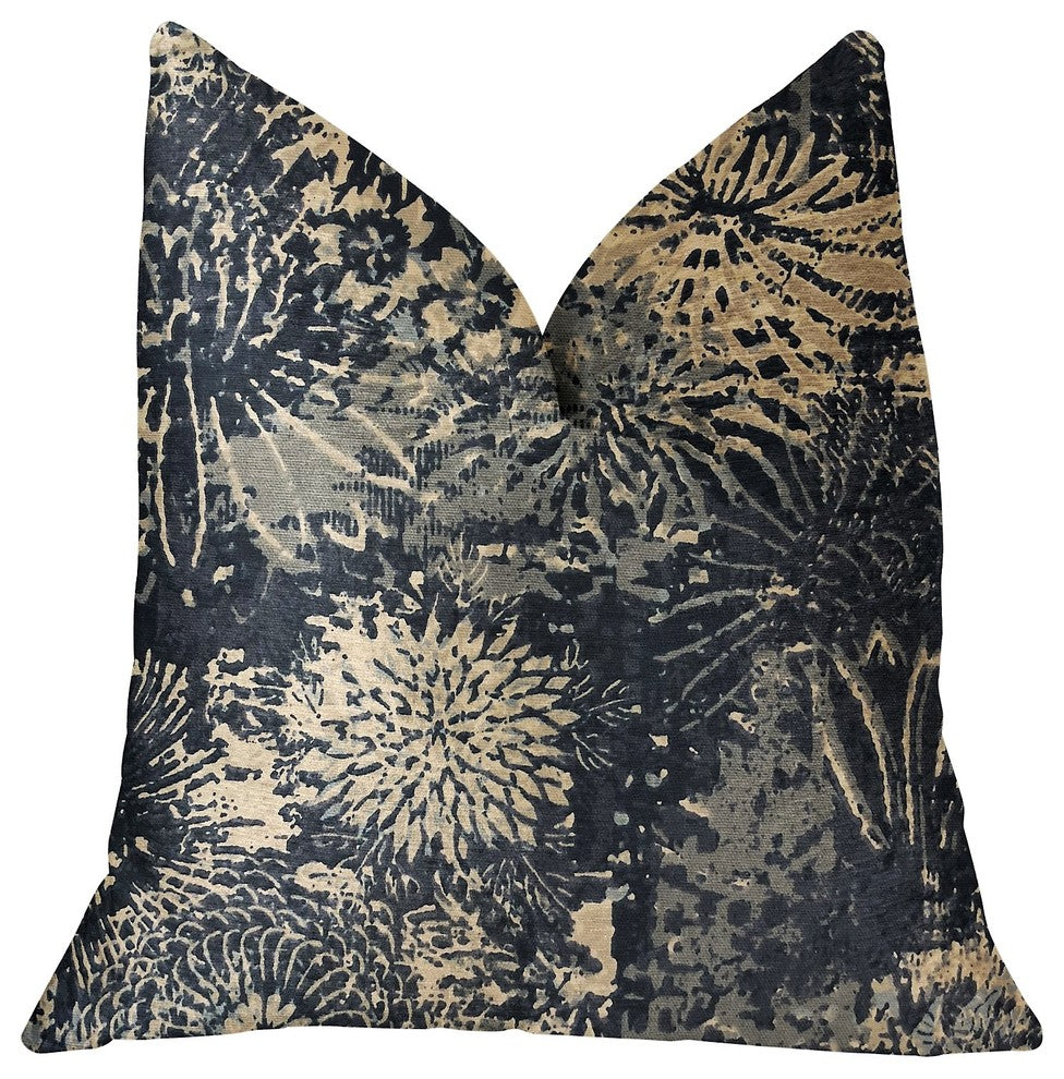 Lazuli Blue and Beige Luxury Throw Pillow, 20"x30" Queen