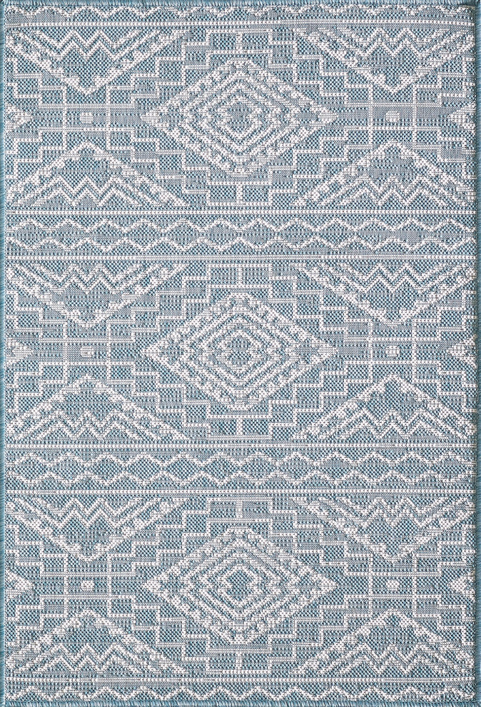 Provo Quinn Indoor/Outdoor Coastal Area Rug, Aqua, 2'7" X 3'11"