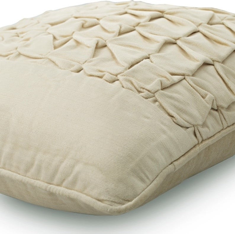 Decorative Textured Ivory Velvet Knotted 18"x18" Pillow Cover, Knotted Ivory