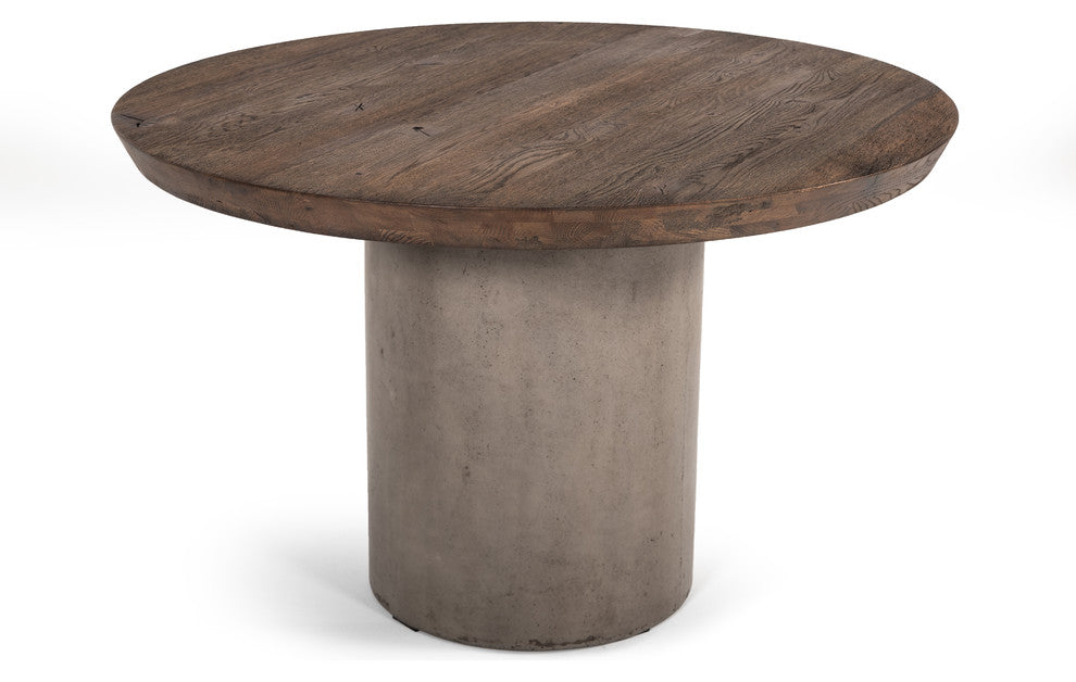 Modrest Renzo Modern Round Oak and Concrete Dining Table