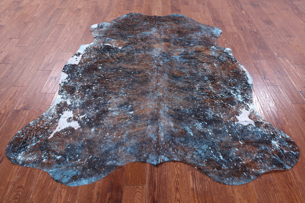 7' 2" X 6' 4" Blue Metallic Cowhide Rug C2113