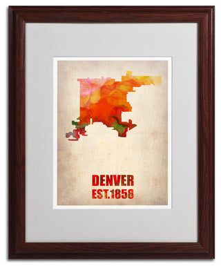 'Denver Watercolor Map' Matted Framed Canvas Art by Naxart