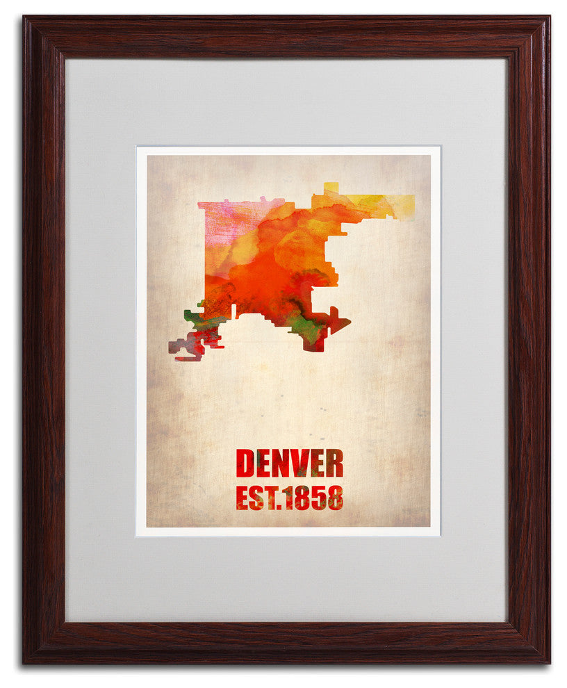 'Denver Watercolor Map' Matted Framed Canvas Art by Naxart