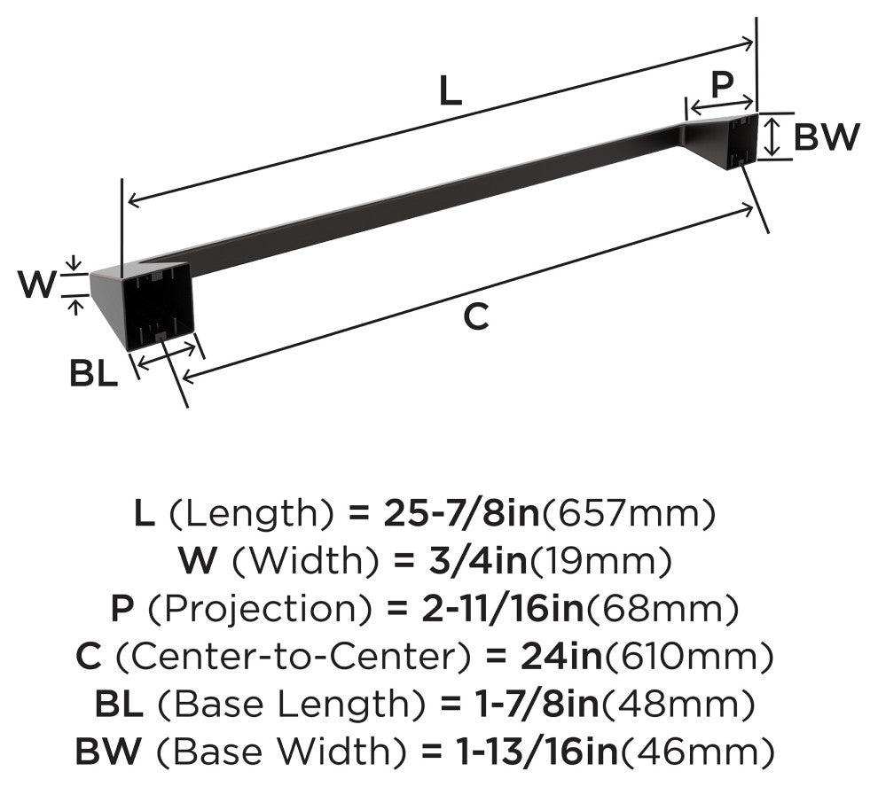 Amerock Blackrock Contemporary Towel Bar, Oil Rubbed Bronze, 24" Center-to-Cente