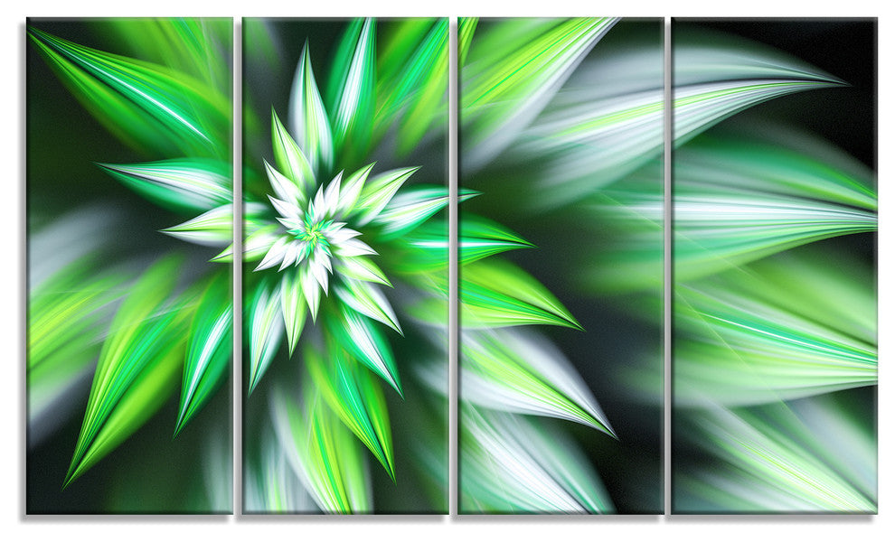 Dance of Green Exotic Flower, Floral Canvas Art Print, 48"x28", 4 Panels
