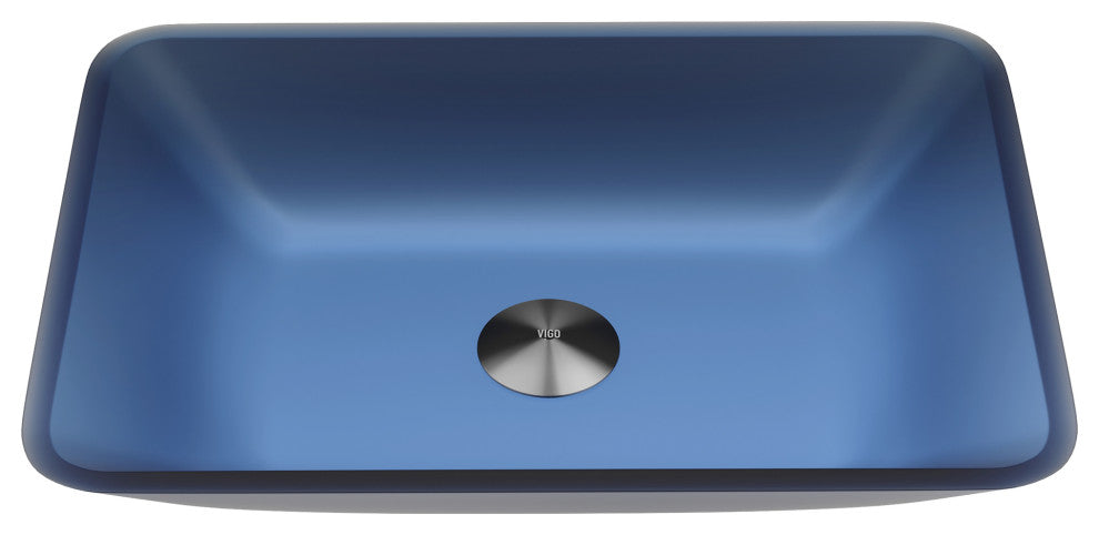 VIGO Sottile 18"L x 13"W x 4"H Glass Rectangular Vessel Bathroom Sink in Blue