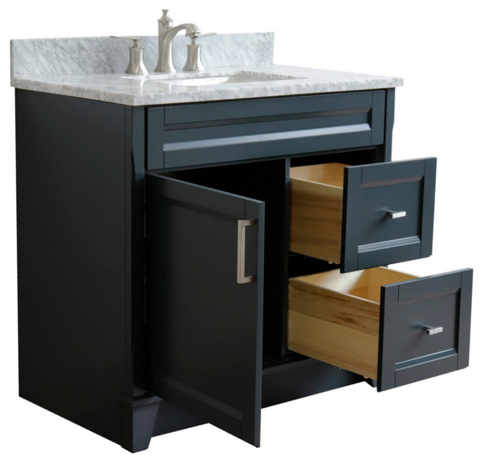 37" Single Sink Vanity, Dark Gray Finish With White Carrara Marble