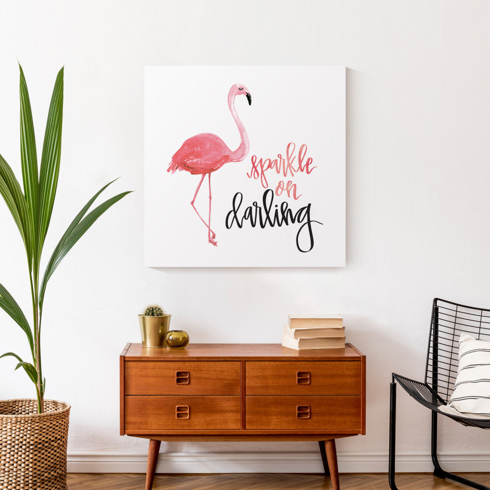 Flamingo Sparkle On Darling 24x24 Canvas Wall Art