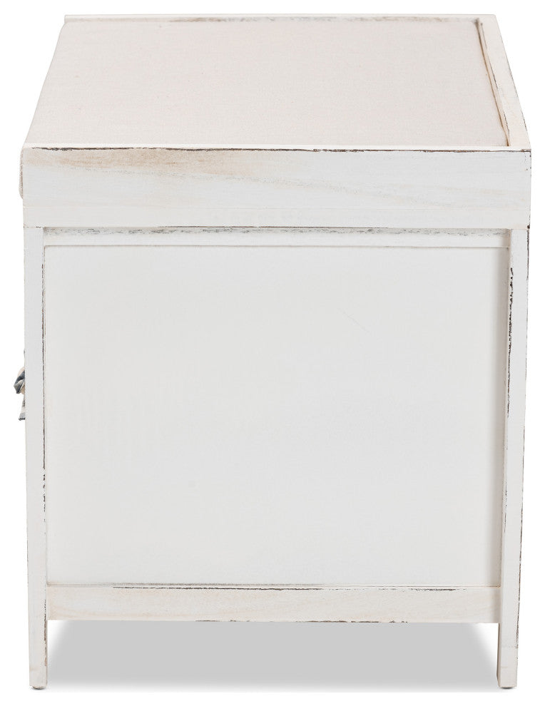 Sophie Transitional Beige Fabric and Wood 3-Drawer Storage Bench