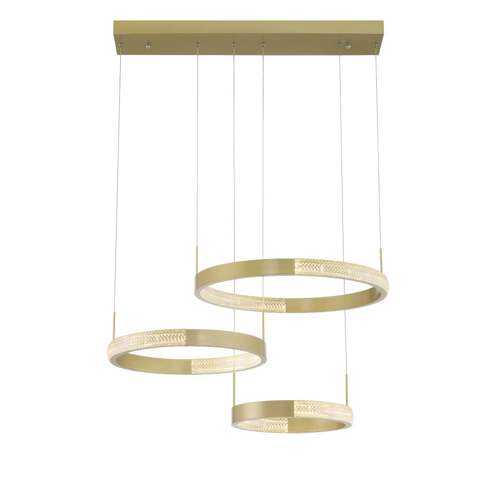 3-Light Statement Tiered LED Chandelier, Gold