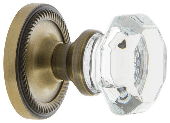 Rope Rosette Privacy Waldorf Door Knob, Antique Brass