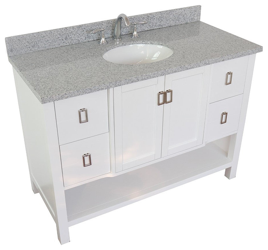 49" Single Vanity, White Finish With Gray Granite Top