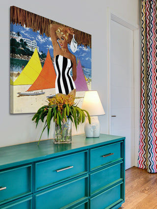 "Striped Swimsuit" Painting Print on Wrapped Canvas