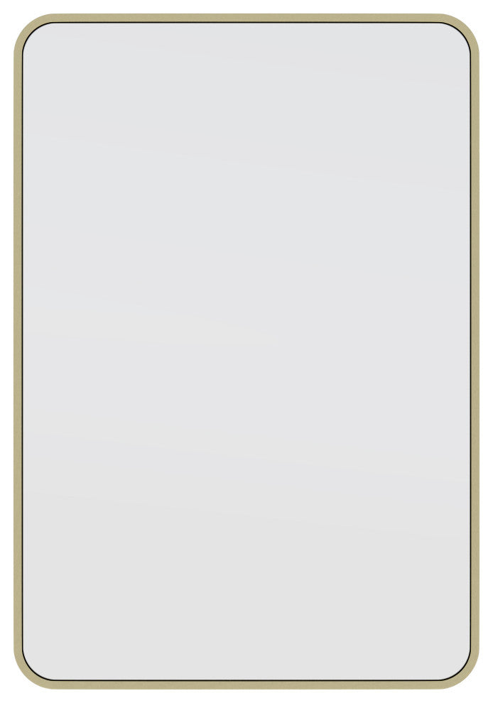 22" W X 32" H Radius Corner Stainless Steel Framed Mirror, Satin Brass