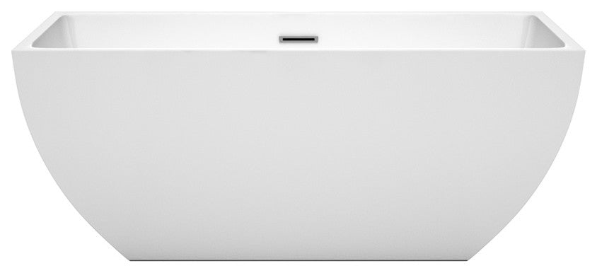 Rachel 59" Freestanding White Bathtub, Polished Chrome Drain and Overflow Trim