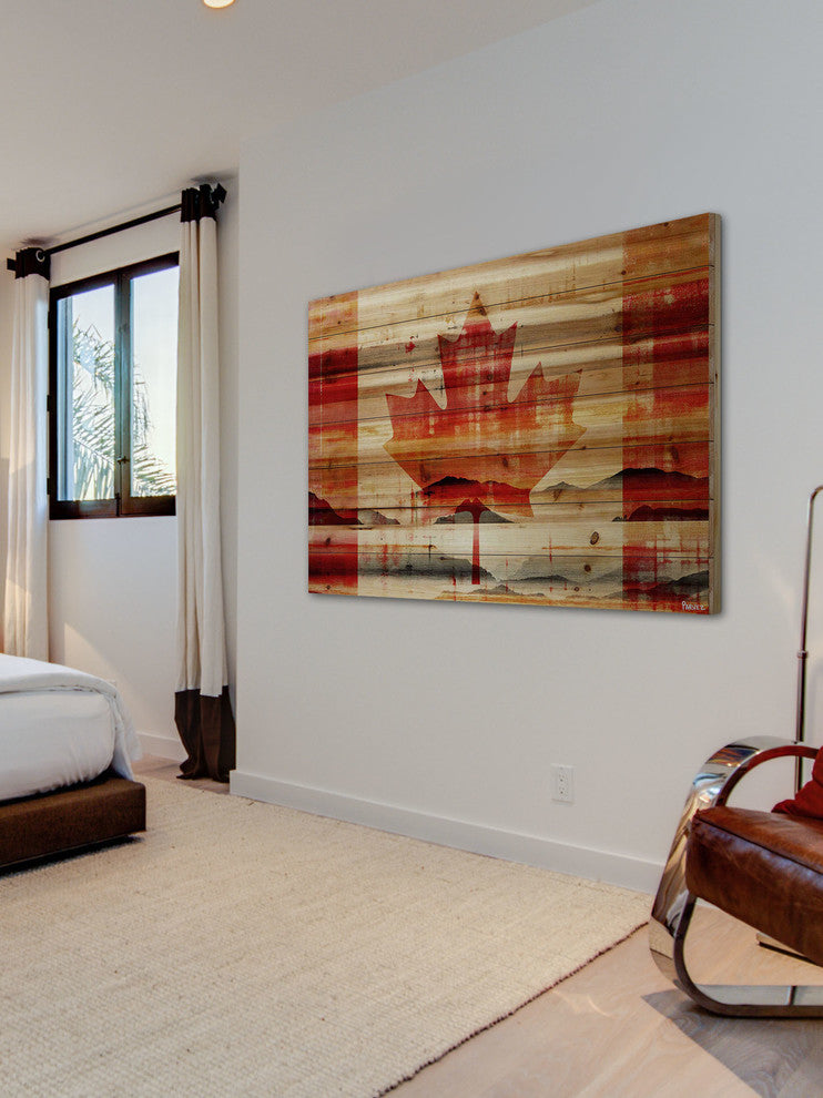 "Faded Leaf" Print on Natural Pine Wood, 60"x40"