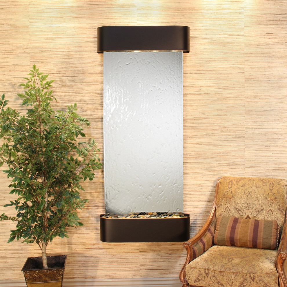Inspiration Falls Water Fountain, Silver Mirror, Blackened Copper, Round
