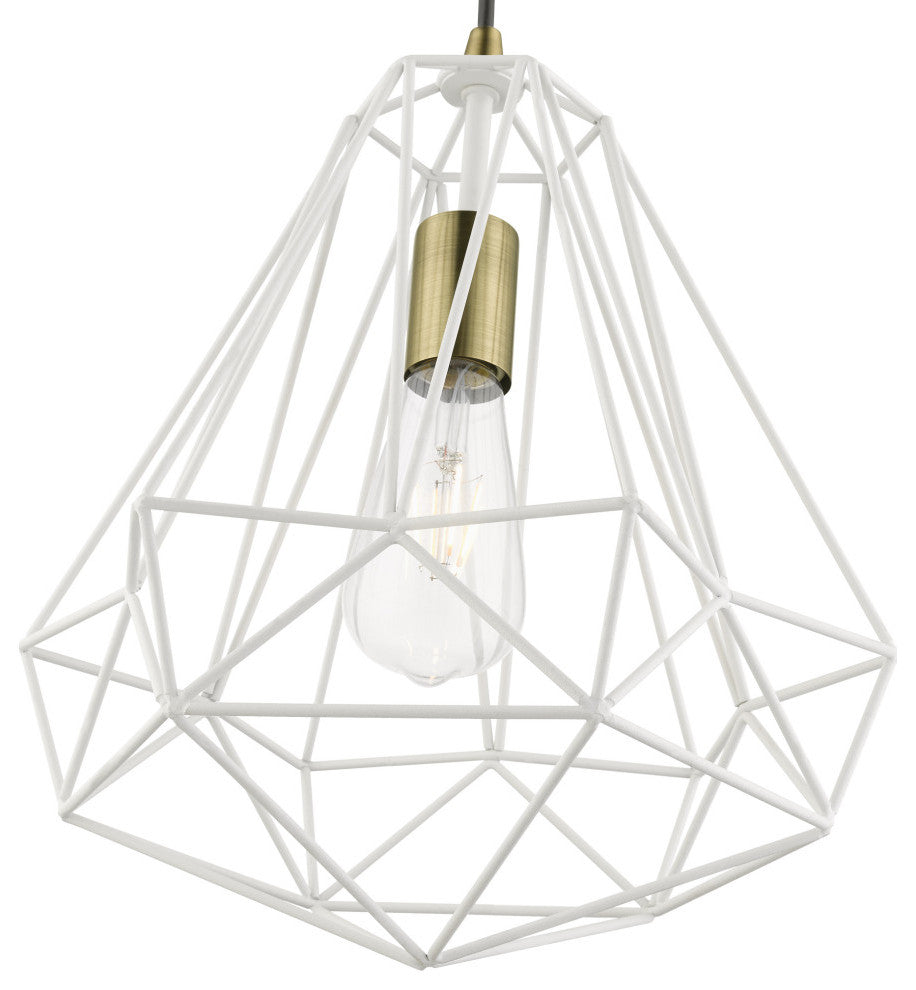 Knox 1 Light Textured White With Antique Brass Accents Pendant
