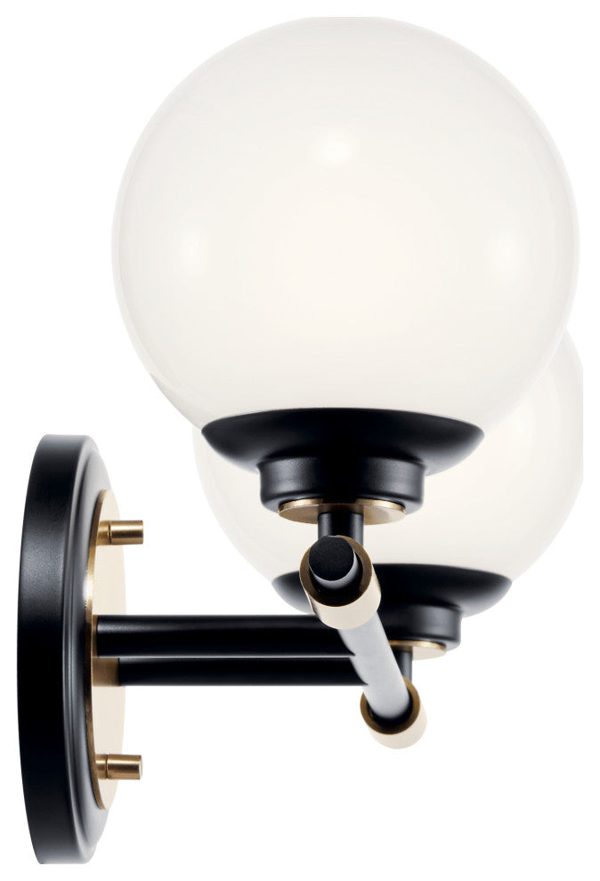 Benno 14.75" 2 Light Vanity With Opal Glass, Black and Champagne Bronze