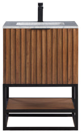 Terra Bathroom Vanity, Walnut/Matte Black With Carrara Marble, 24"
