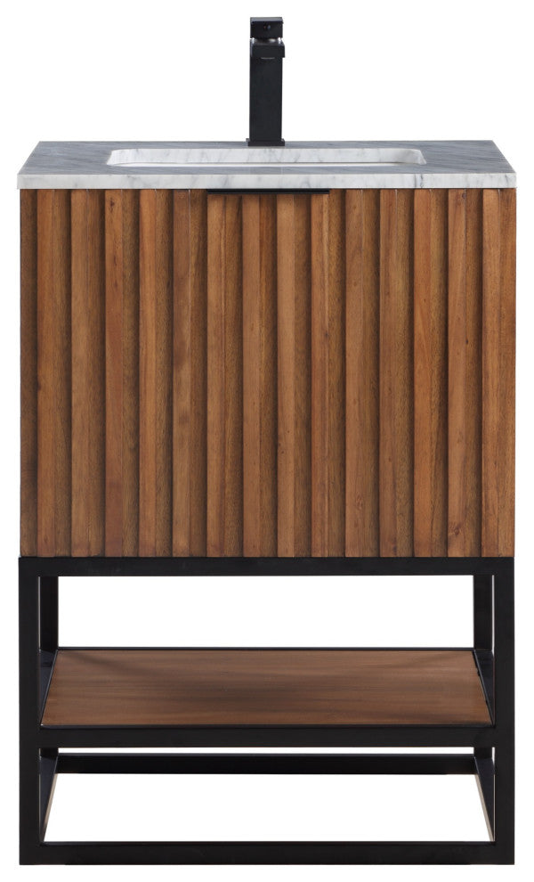 Terra Bathroom Vanity, Walnut/Matte Black With Carrara Marble, 24"