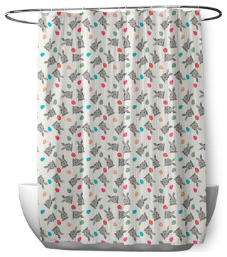 70"Wx73"L Bunnies and Eggs Shower Curtain, Whisper White
