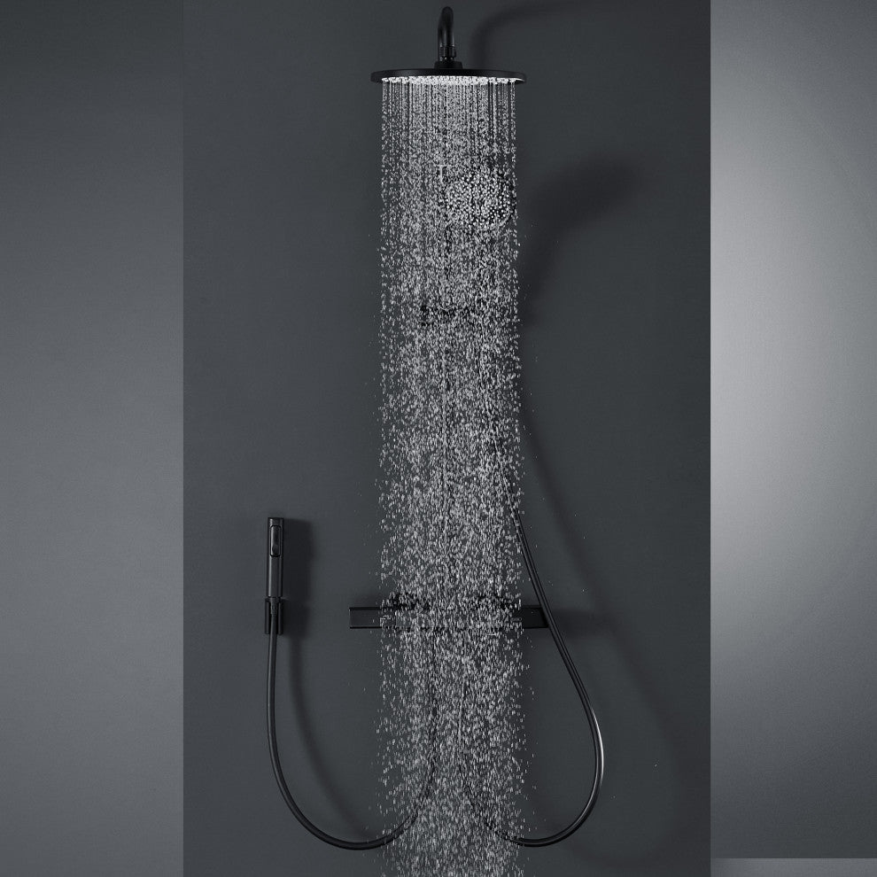 Wall Mounted Multi-Function Rain Shower System with Rough-in Valve, Matte Black