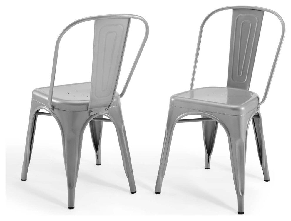 Side Dining Chair, Set of 2, Metal, Silver, Cafe Bistro Restaurant Hospitality