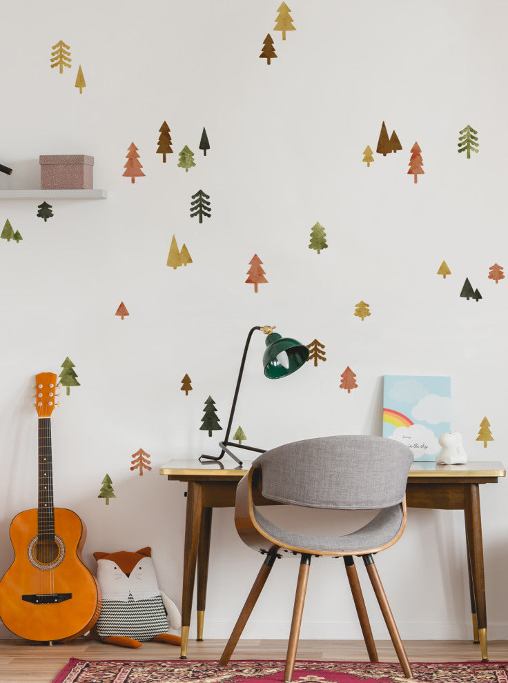 Mini Forest Tiny Trees Peel and Stick Vinyl Wall Stickers, Cozy Fall