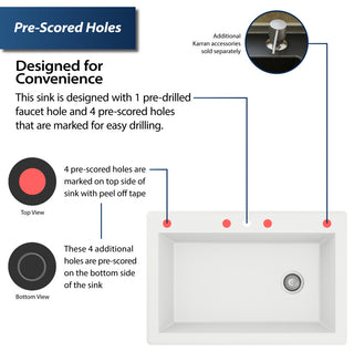 Karran Drop-In Quartz 33" 1-Hole Single Bowl Kitchen Sink Kit, White