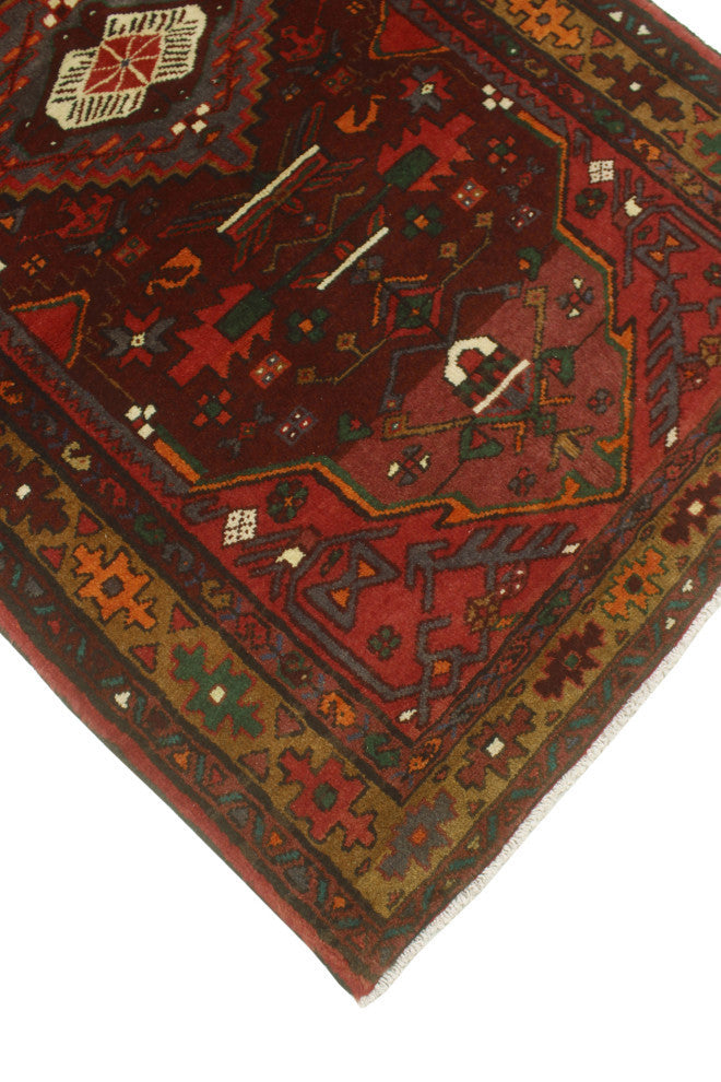 Fine Vintage Distressed Silas Burgundy/Gold Runner, 3'7x10'2