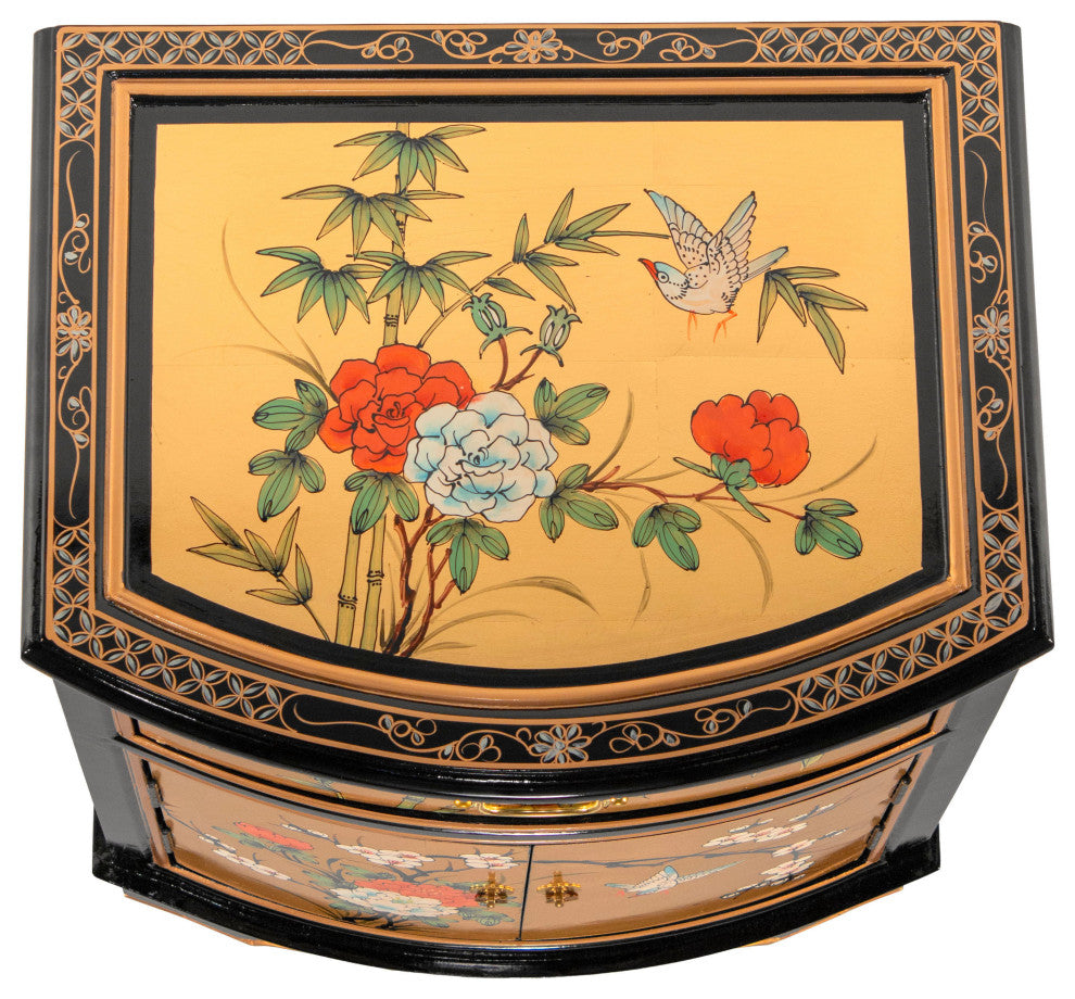 Gold Lacquer End Table Birds and Flowers