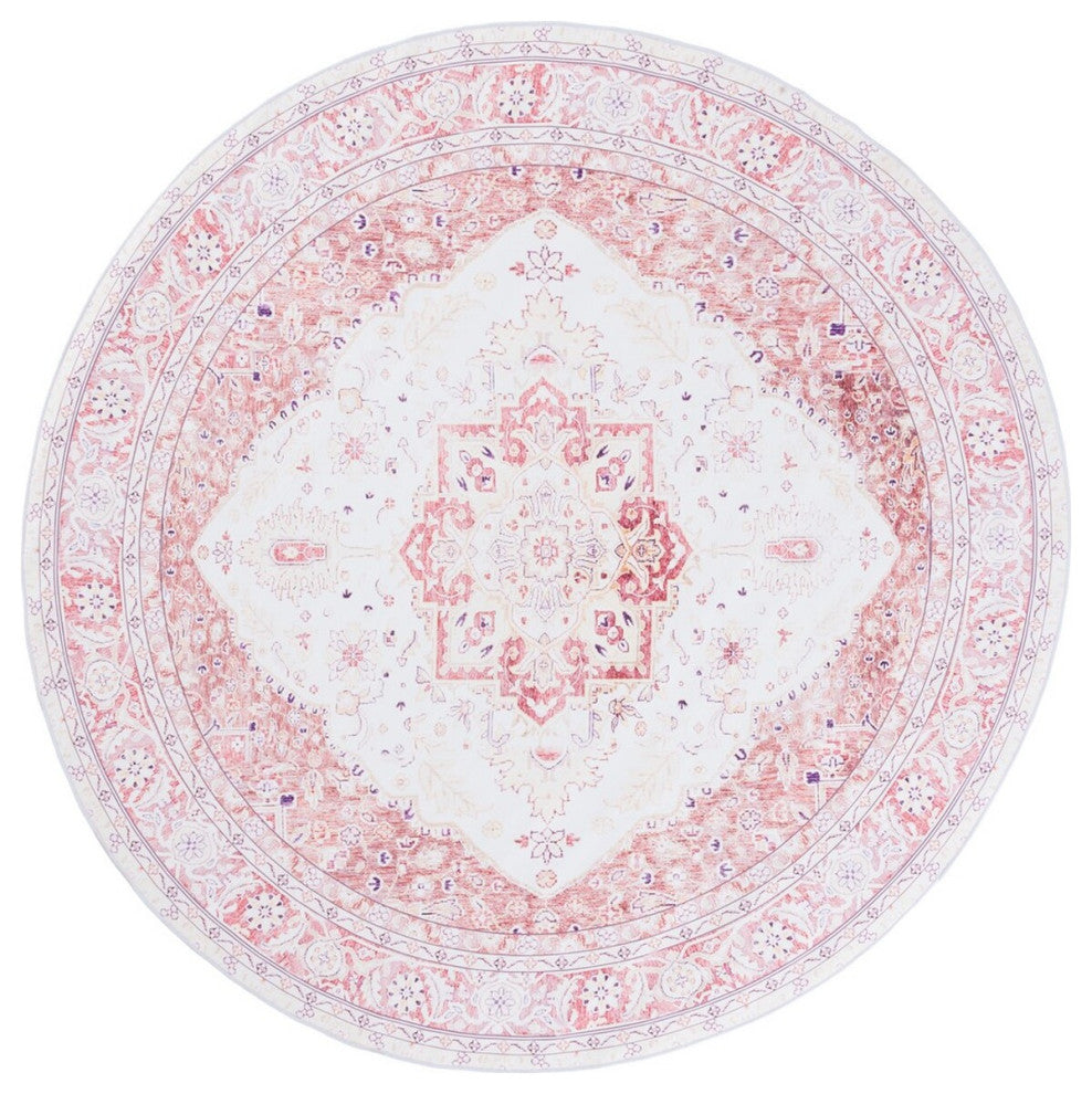 Safavieh Couture Tucson Collection, TSN107 Machine Washable Rug, Beige / Rust, 5' Round