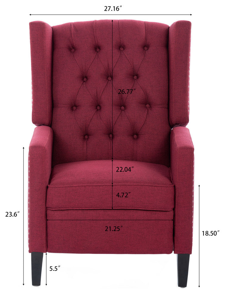27" Wide Tufted Fabric Wingback Chair, Wine Red