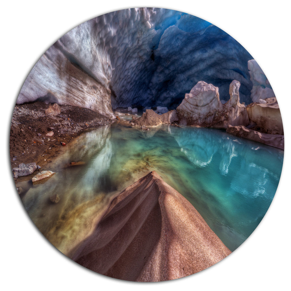 Colorful Glacier Cave, Landscape Art Round Metal Wall Art, 11"