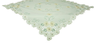 Emerald Daisy Embroidered Cutwork 34"x34" Table Topper