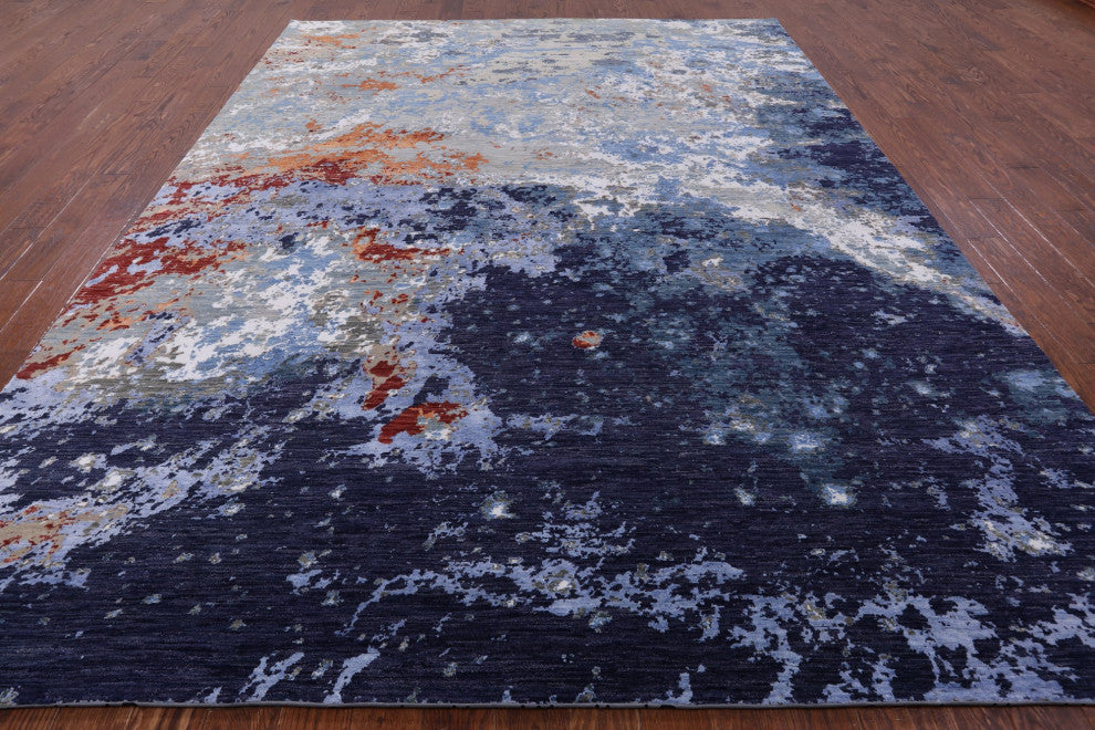 9' 0" X 12' 2" Wool and Silk Hand Knotted Modern Rug Q7195