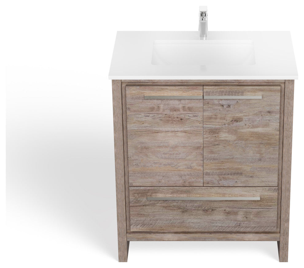 Esconde Bath Vanity, Natural Wood, 30", Single Sink, Freestanding