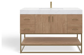 Bahia Bath Vanity, Oak, 48", Brushed Gold Hardware, Single, Freestanding