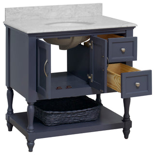 Beverly 36" Bathroom Vanity, Marine Gray, Carrara Marble