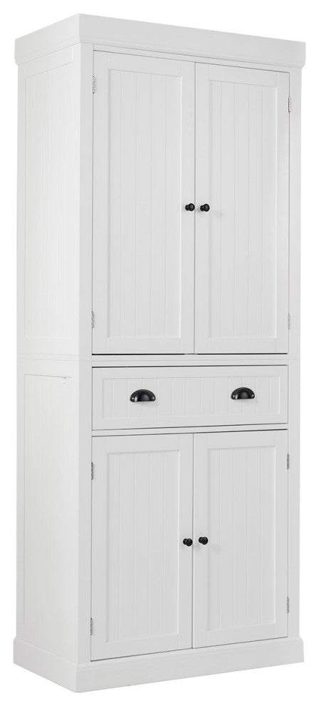 Elegant Pantry Cabinet, Large Doors With Inner Adjustable Shelves, White Finish