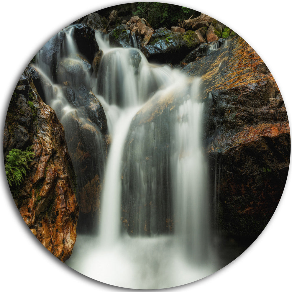 Slow Motion Waterfall On Rocks, Landscape Disc Metal Artwork, 36"
