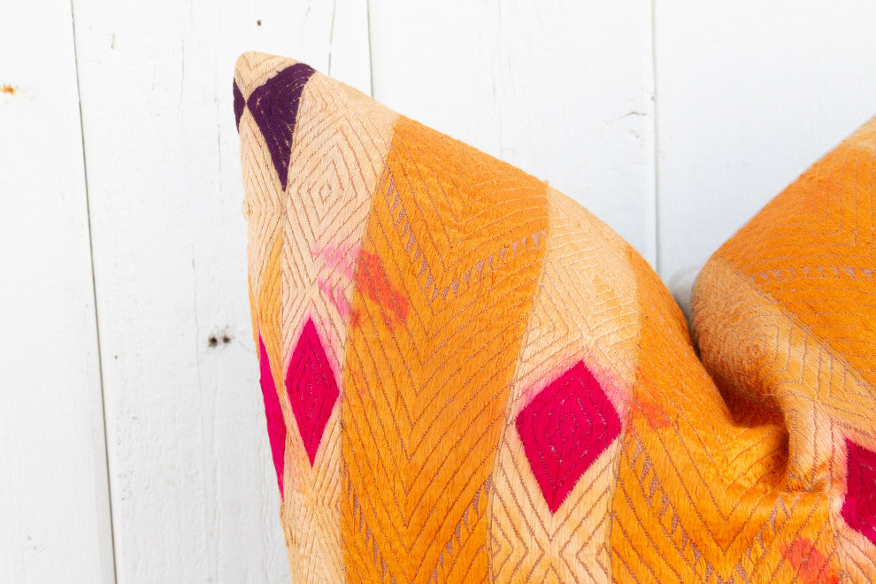 Orange Tango Silk Phulkari Pillow