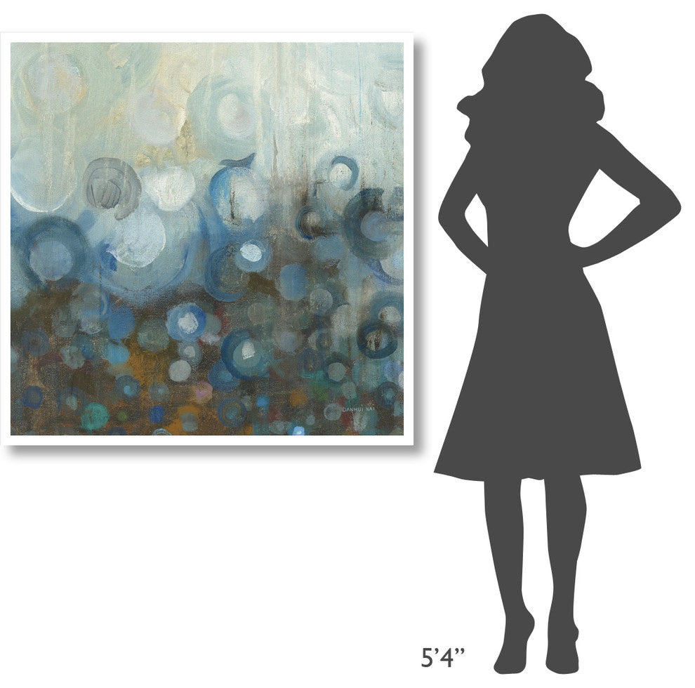 "Blue and Bronze Dots VII" Digital Paper Print by Danhui Nai, 42"x42"