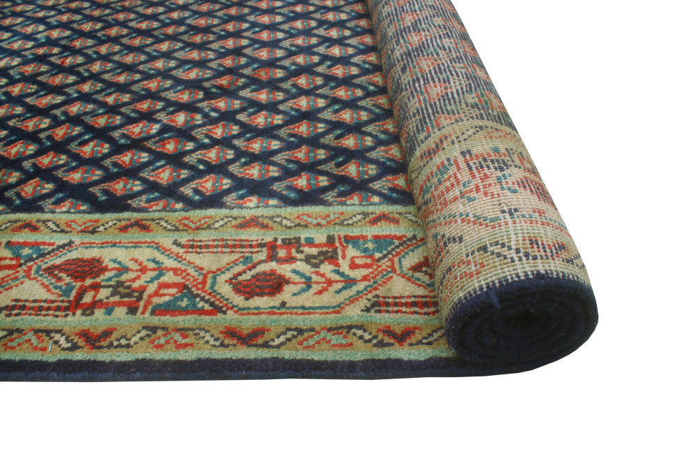 Fine Vintage Distressed Aldys Navy/Beige Runner, 3'5 x 10'2
