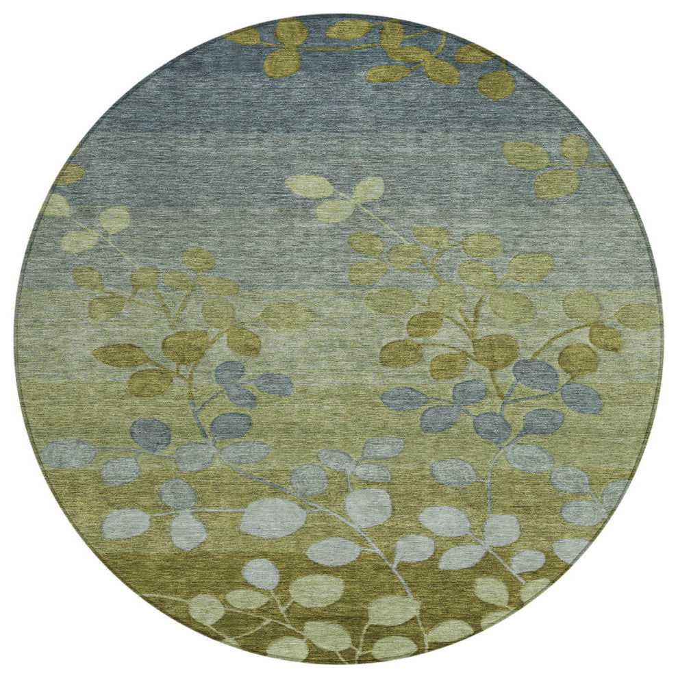 Machine Washable Indoor/Outdoor Chantille ACN1900 Olive 8' x 8' Round Rug