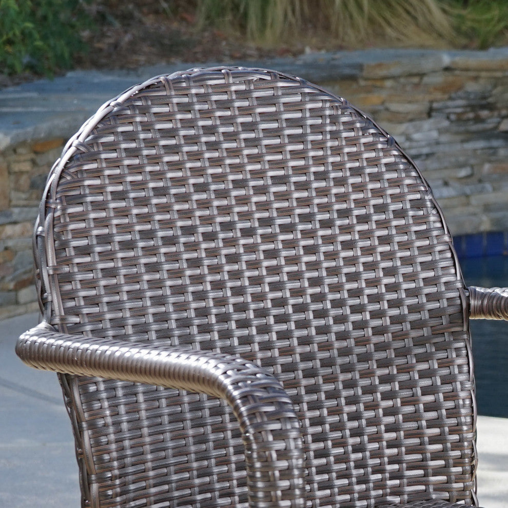 GDF Studio Angel Outdoor Wicker Armed Stack Chairs With Aluminum Frame, Set of 4