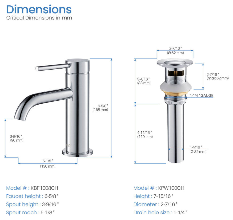 Circular Brass Single Handle Bathroom Faucet KBF1008, Chrome, With Drain