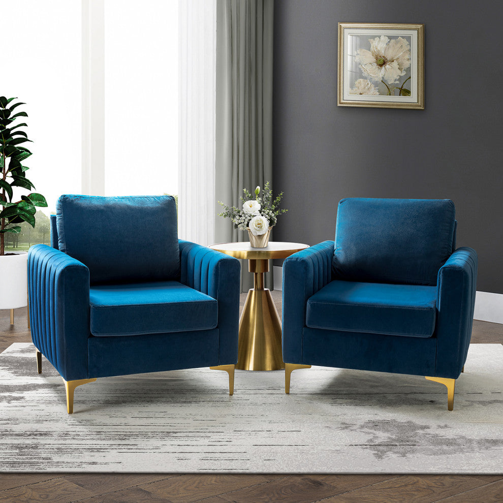 Contemporary Style Club Chair With Arms, Set of 2, Navy