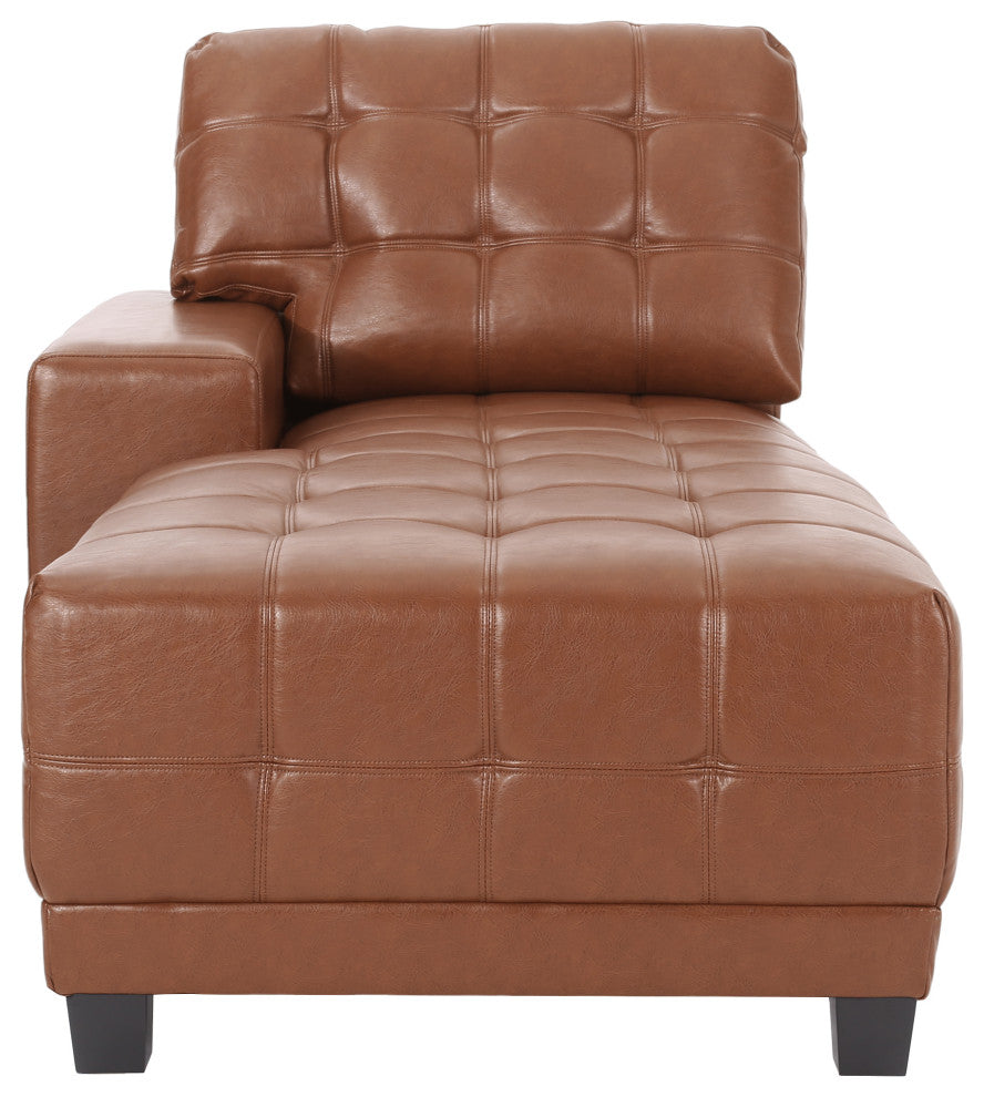 Littell Faux Leather Tufted 3 Seater Sofa, Chaise Sectional Set, Cognac/Brown